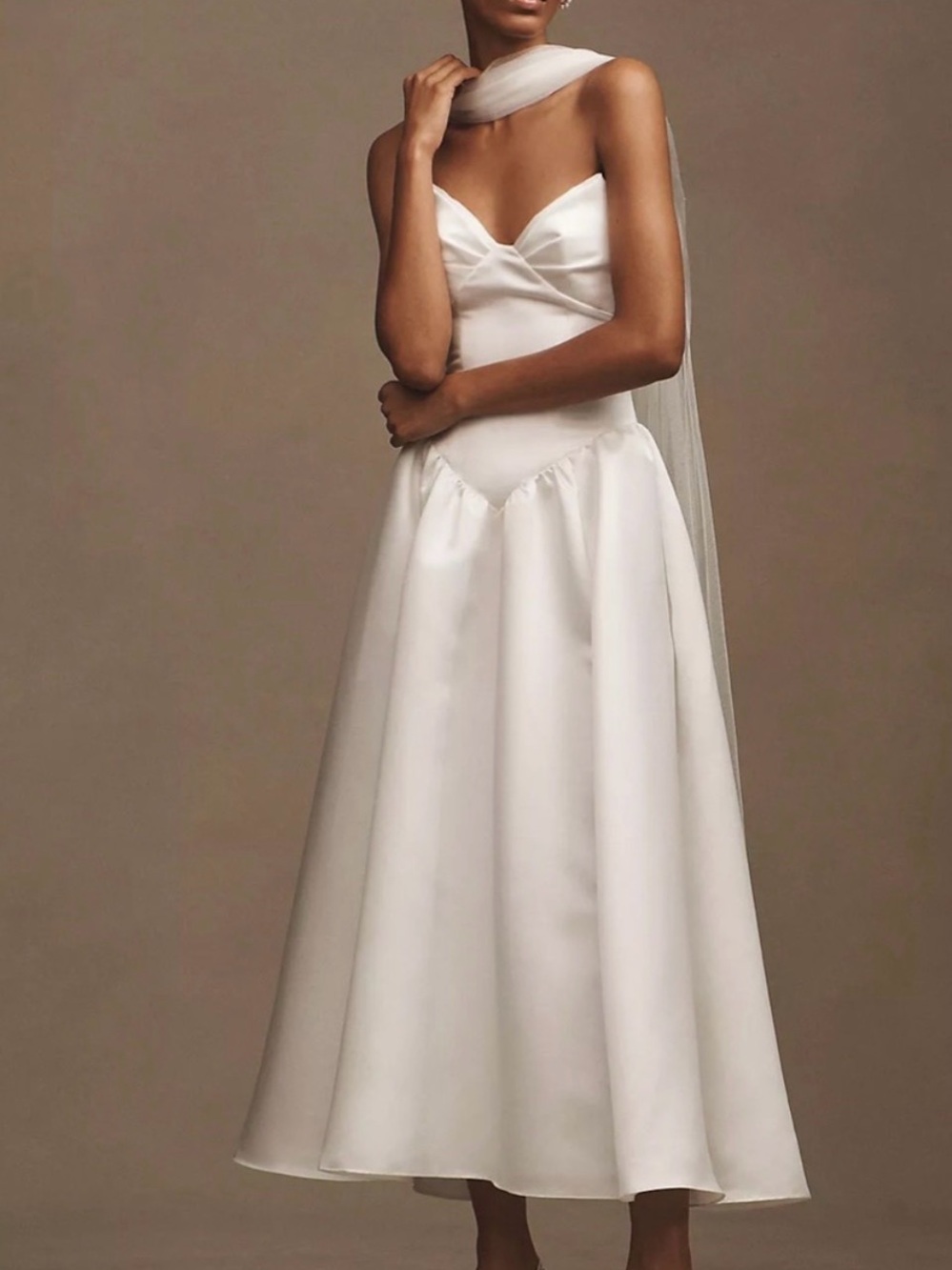 Anthropologie Ivory Satin Tea-Length Bridal Dress by Watters Rickey